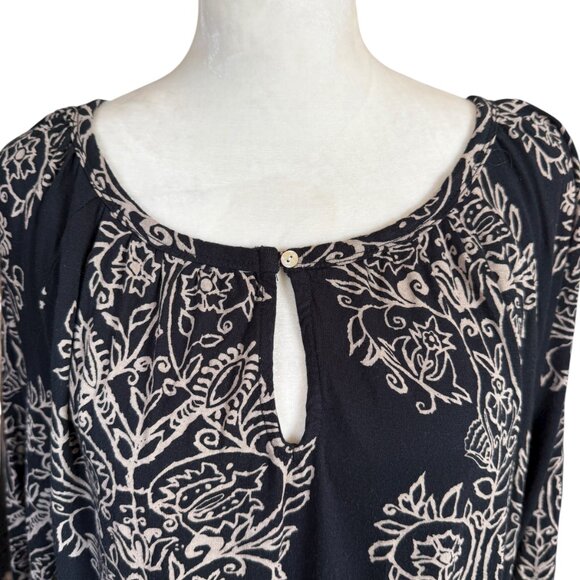 Lucky Brand black and tan 3/4 sleeve one button keyhole blouse women's size 2X - Picture 5 of 8